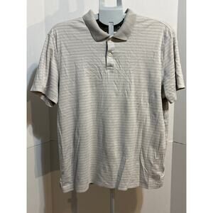 Calvin Klein Men’s Polo Shirt Large Gray Stripe Short Sleeve Button Collar